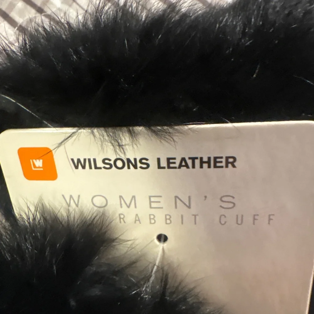 Woman’s black leather rabbit fur gloves - Picture 3 of 4